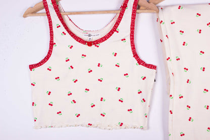 Cherry Lace Cream Tank Top Bell Bottoms