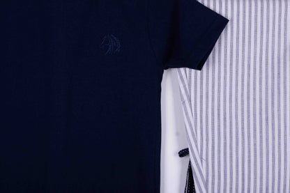 Navy White Grey Pinstripe
