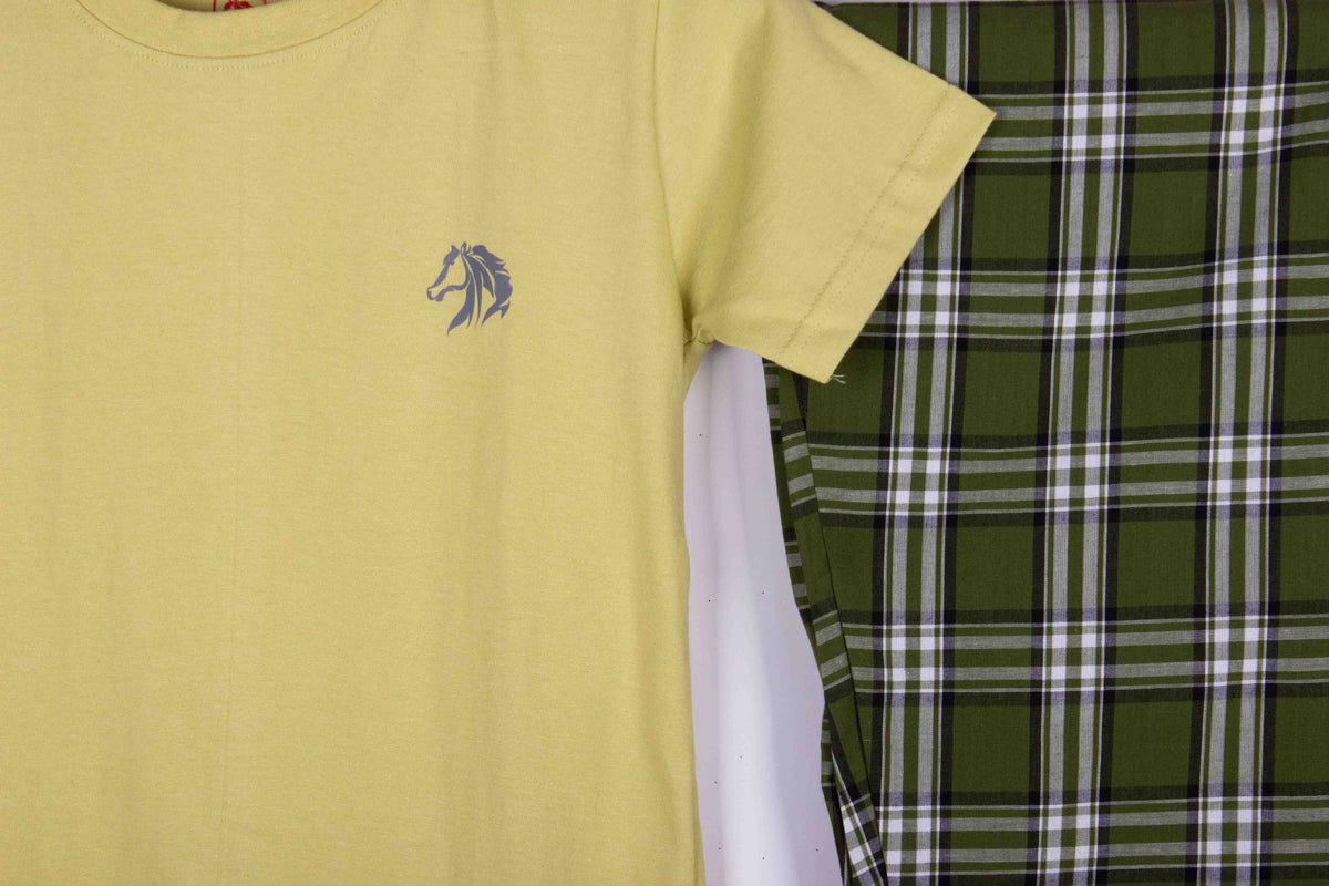 Kids Lemon Yellow Olive White Plaid
