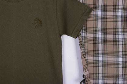Olive Beige Black Windowpane Plaid