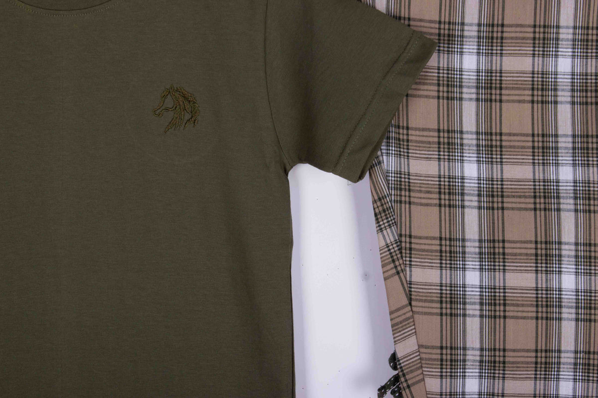 Olive Beige Black Windowpane Plaid