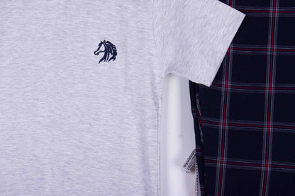 Kids Light Grey Navy Red Windowpane Plaid