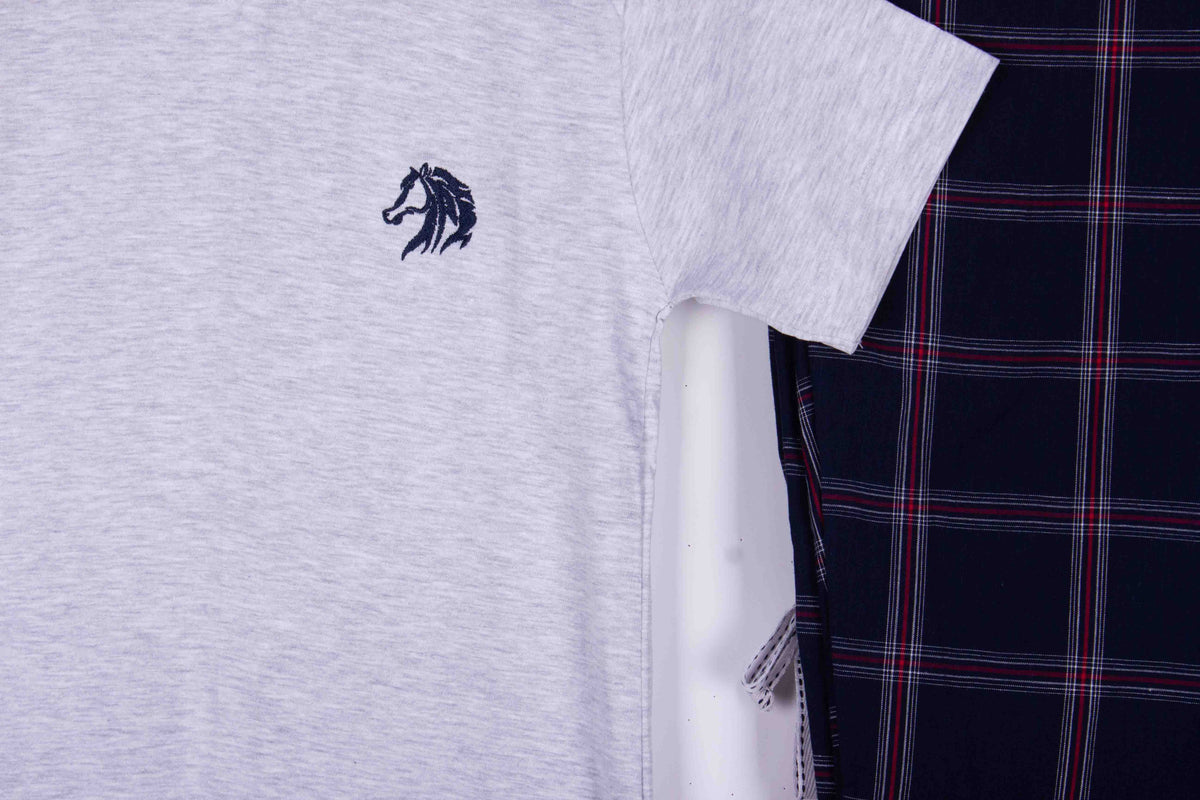 Kids Light Grey Navy Red Windowpane Plaid