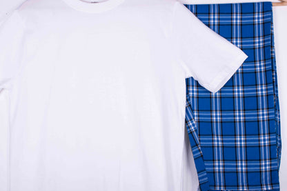 White Royal Blue Tartan Plaid