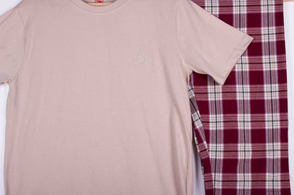 Taupe Burgundy Cream Tartan Plaid