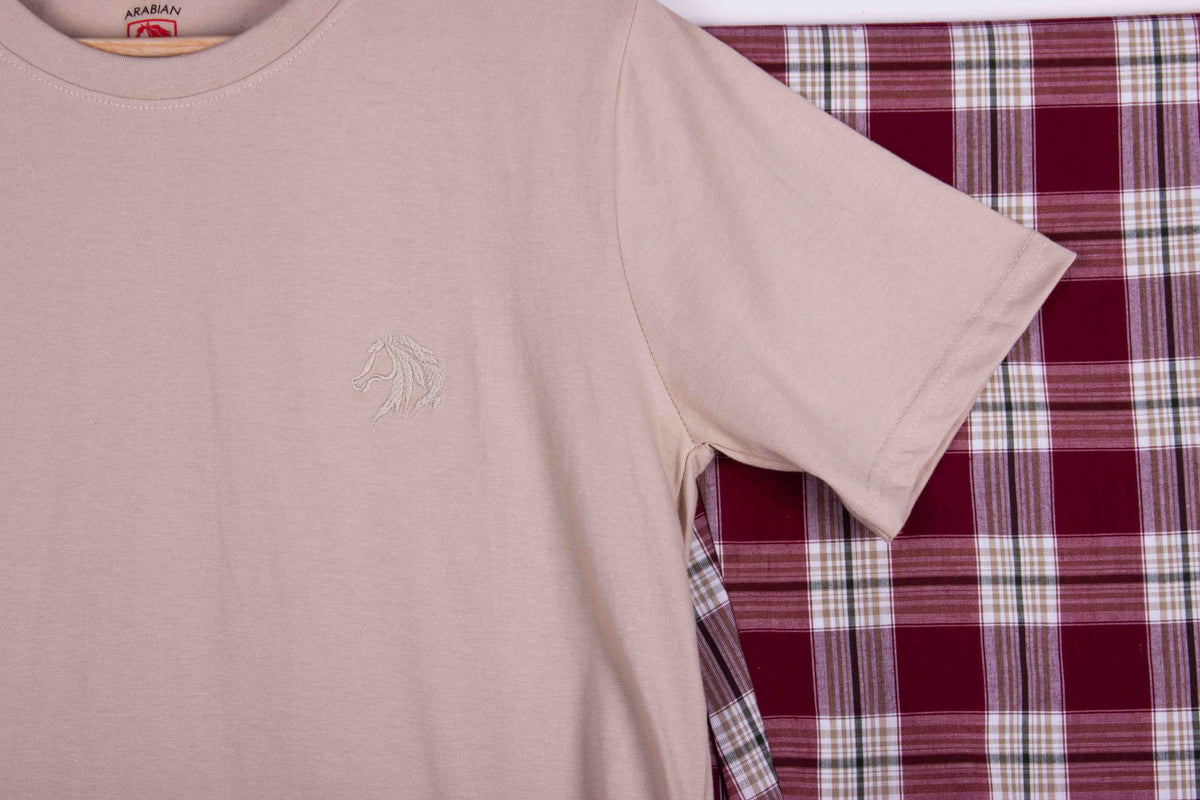 Taupe Burgundy Cream Tartan Plaid