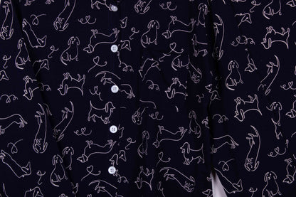 Navy Doodled Button Up Cotton PJ