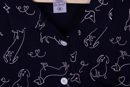 Navy Doodled Button Up Cotton PJ
