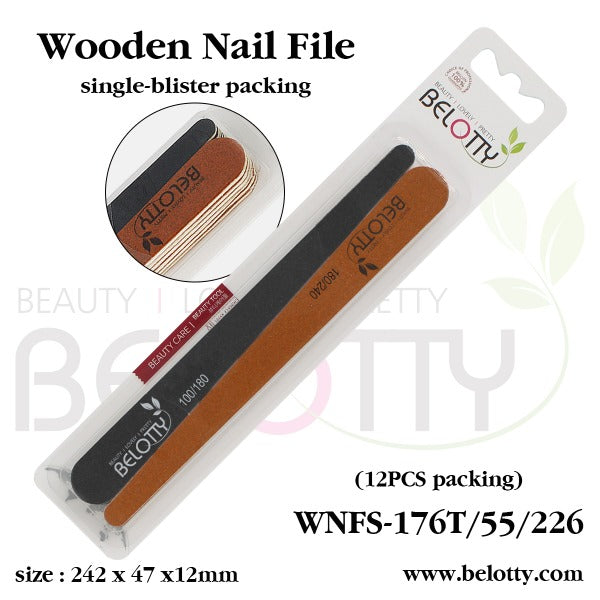 BELOTTY Nail File Wooden 12Pcs (WNFS-176T/12)