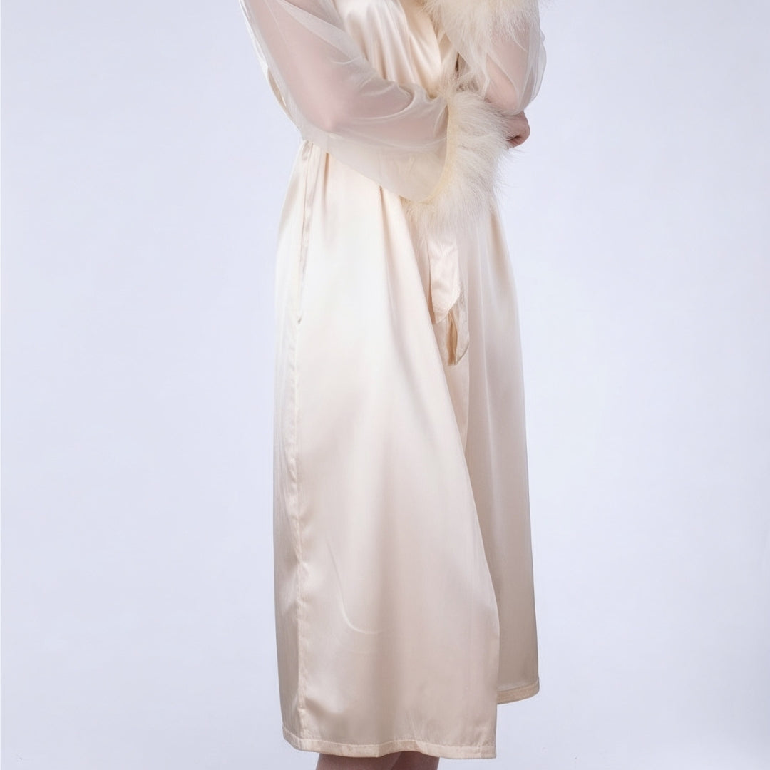 Mira Ivory Feather Satin Robe