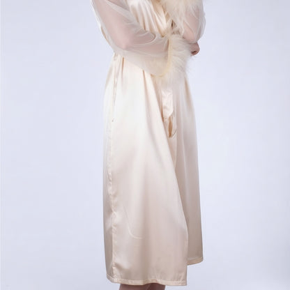 Mira Ivory Feather Satin Robe