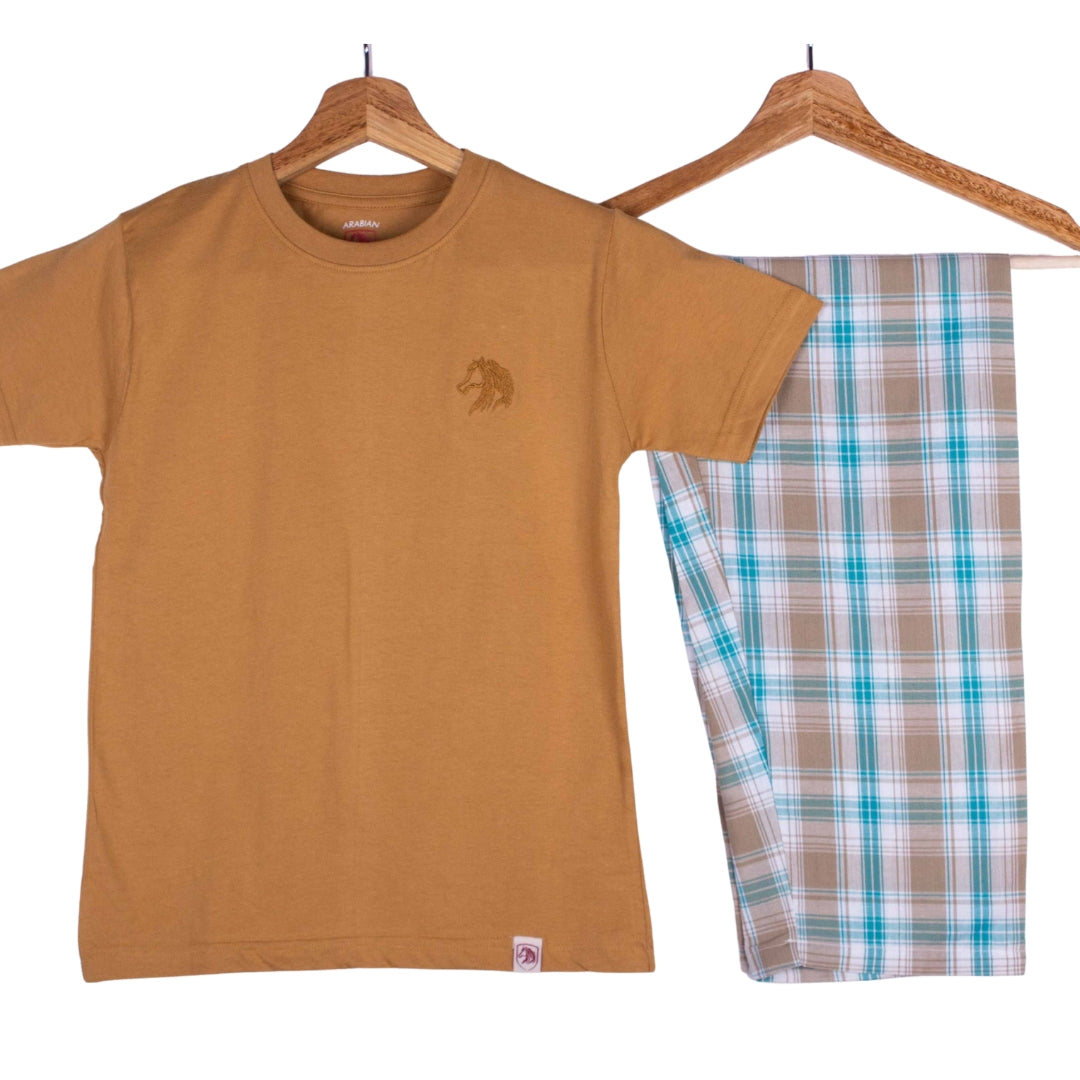 Kids Camel Tee Aqua Plaid Pajamas
