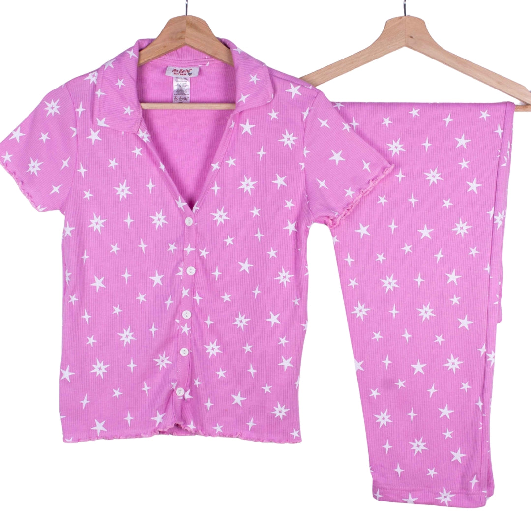 Starry Pink Ribbed Cotton Set