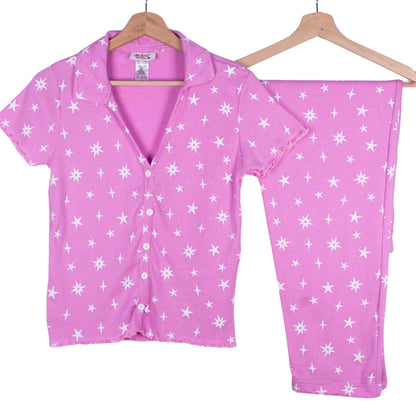 Starry Pink Ribbed Cotton Set