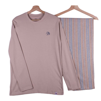 Taupe Sand Blue Pinstripe