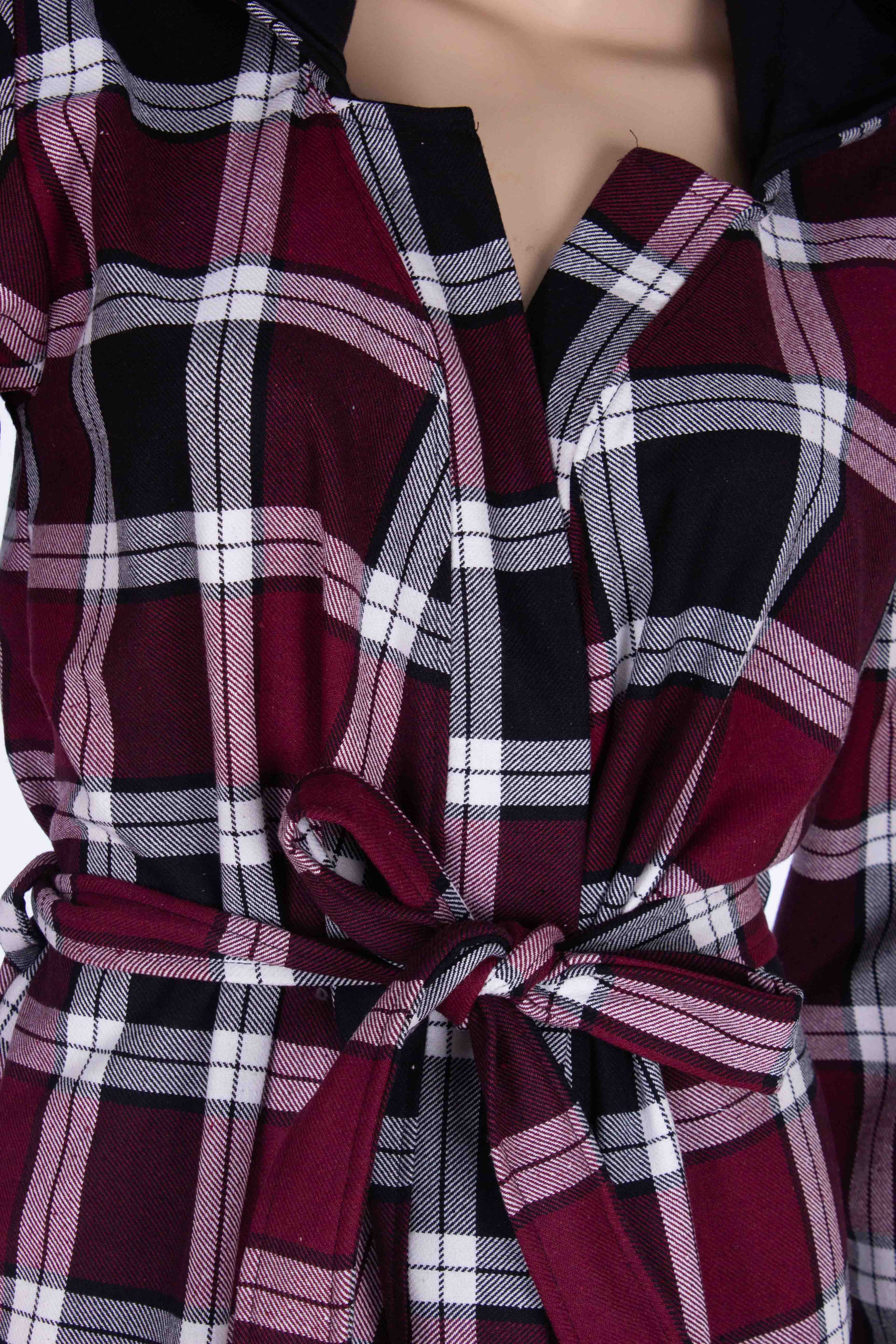 Burgundy Check Hooded Robe