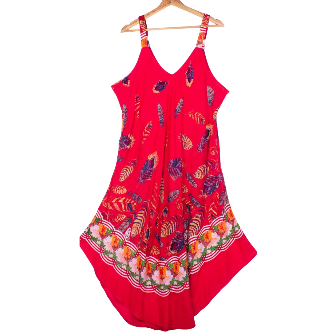 Crimson Featherfall Dress (Soft Cotton)