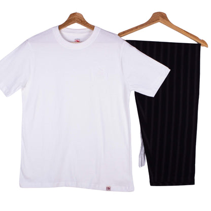 White Tee Black Stripe Pajamas
