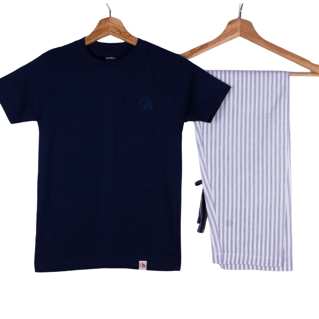 Kids Navy White Grey Pinstripe
