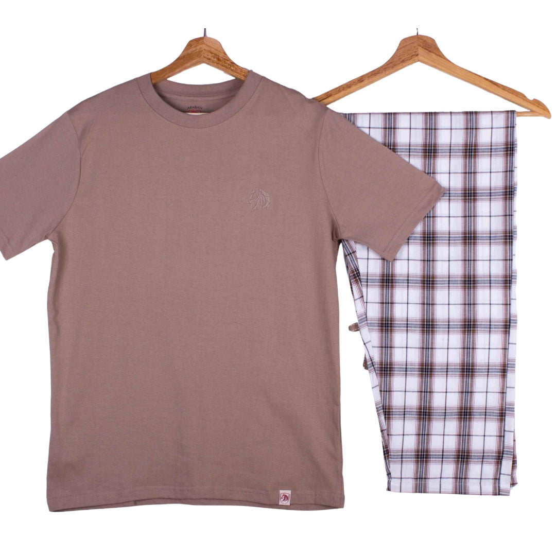 Mocha Tee Brown Windowpane Pajamas