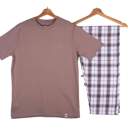 Mocha Tee Brown Windowpane Pajamas