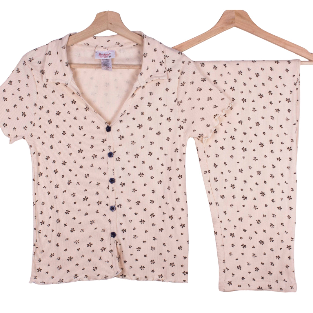 Ditsy Floral Beige Ribbed Cotton