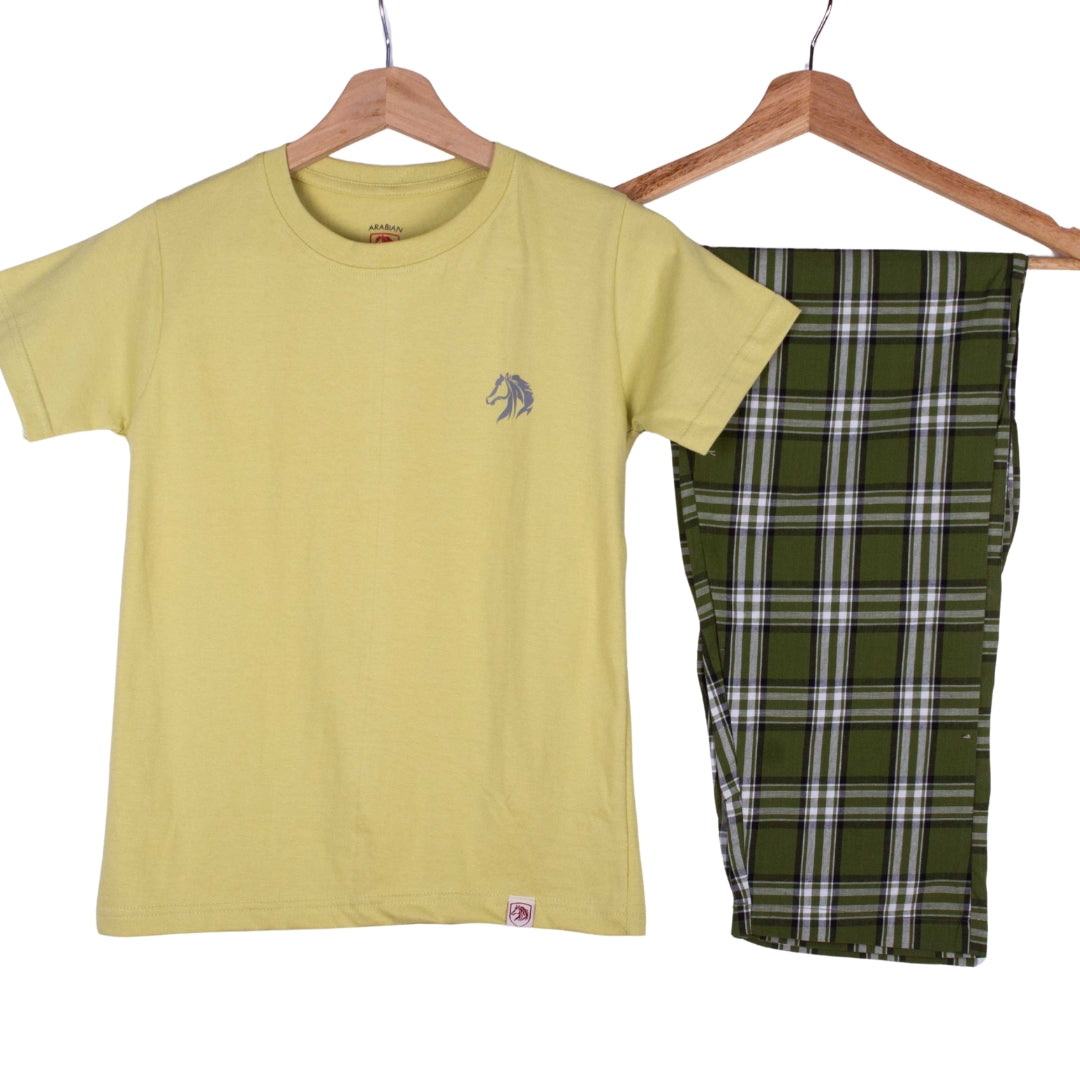 Kids Lemon Yellow Olive White Plaid