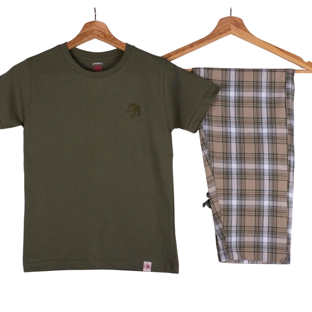 Olive Beige Black Windowpane Plaid