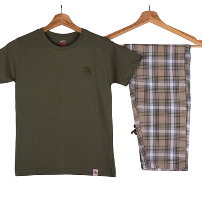 Olive Beige Black Windowpane Plaid