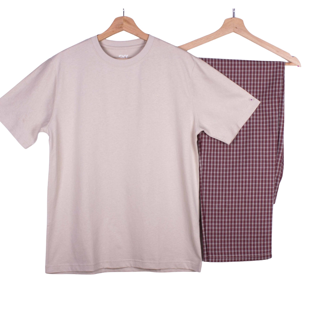 Beige Red Micro Gingham Check