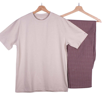 Beige Red Micro Gingham Check