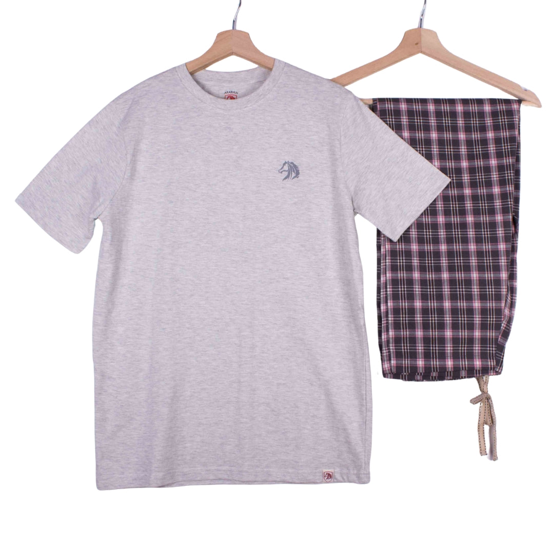 Heather Grey Pink Tartan Pajamas