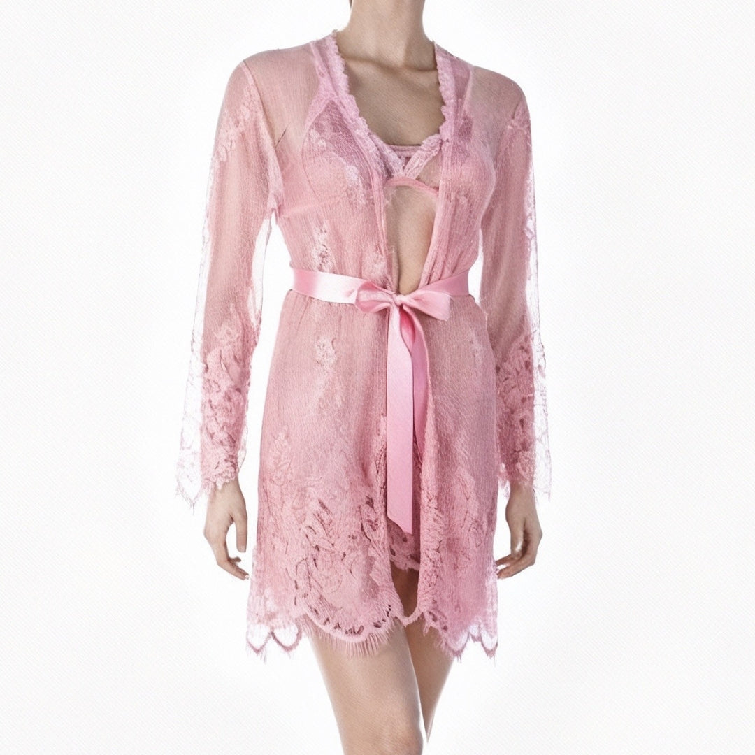 Rina Pink Lace Robe w/ Underset