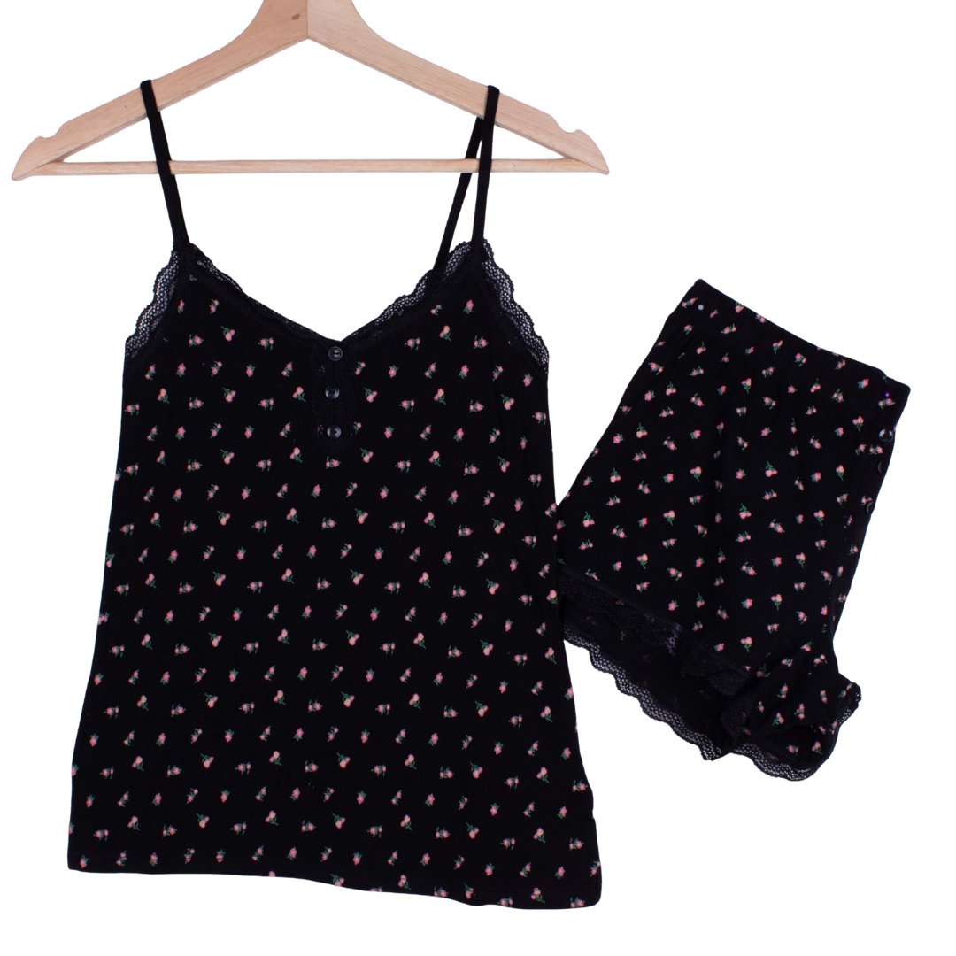 Floral Black Tank Top