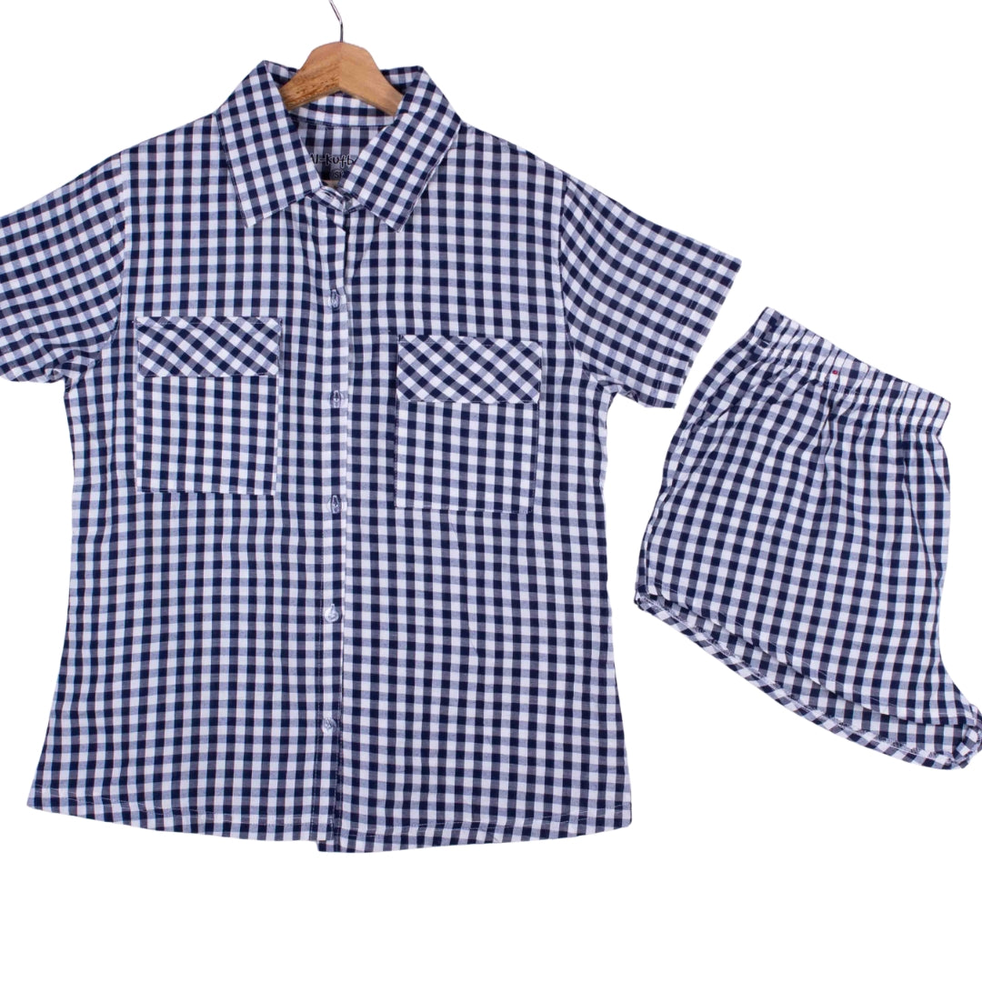Navy Gingham Button Up Shorts