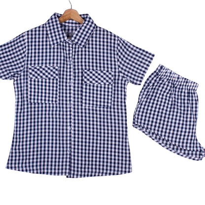Navy Gingham Button Up Shorts
