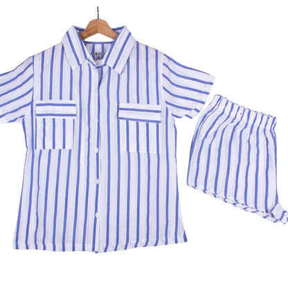 Blue Stripe Button Up Shorts