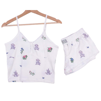Bambi Floral Classy White Tank-Crop Shorts