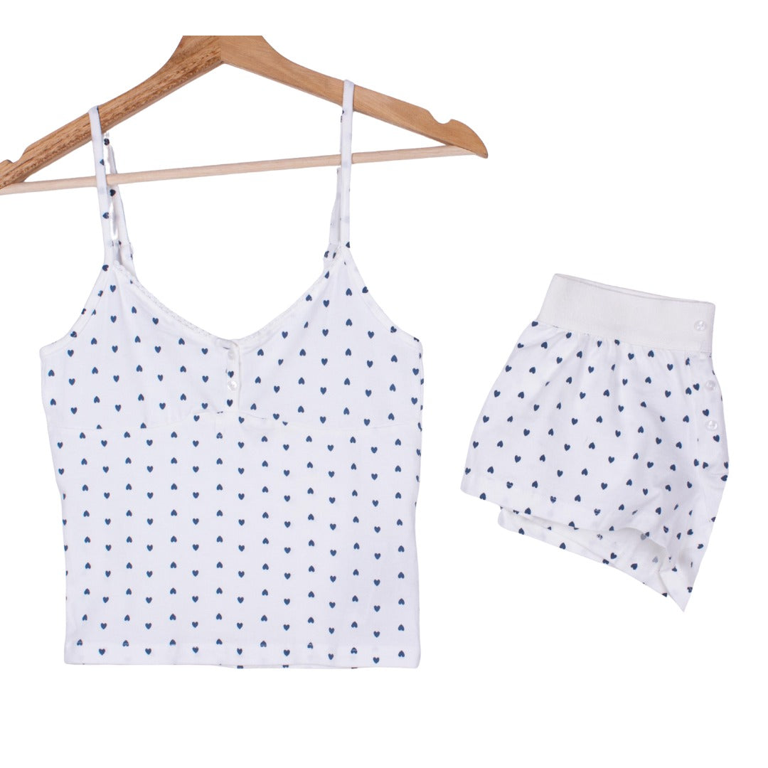 Navy Hearts - White Tank