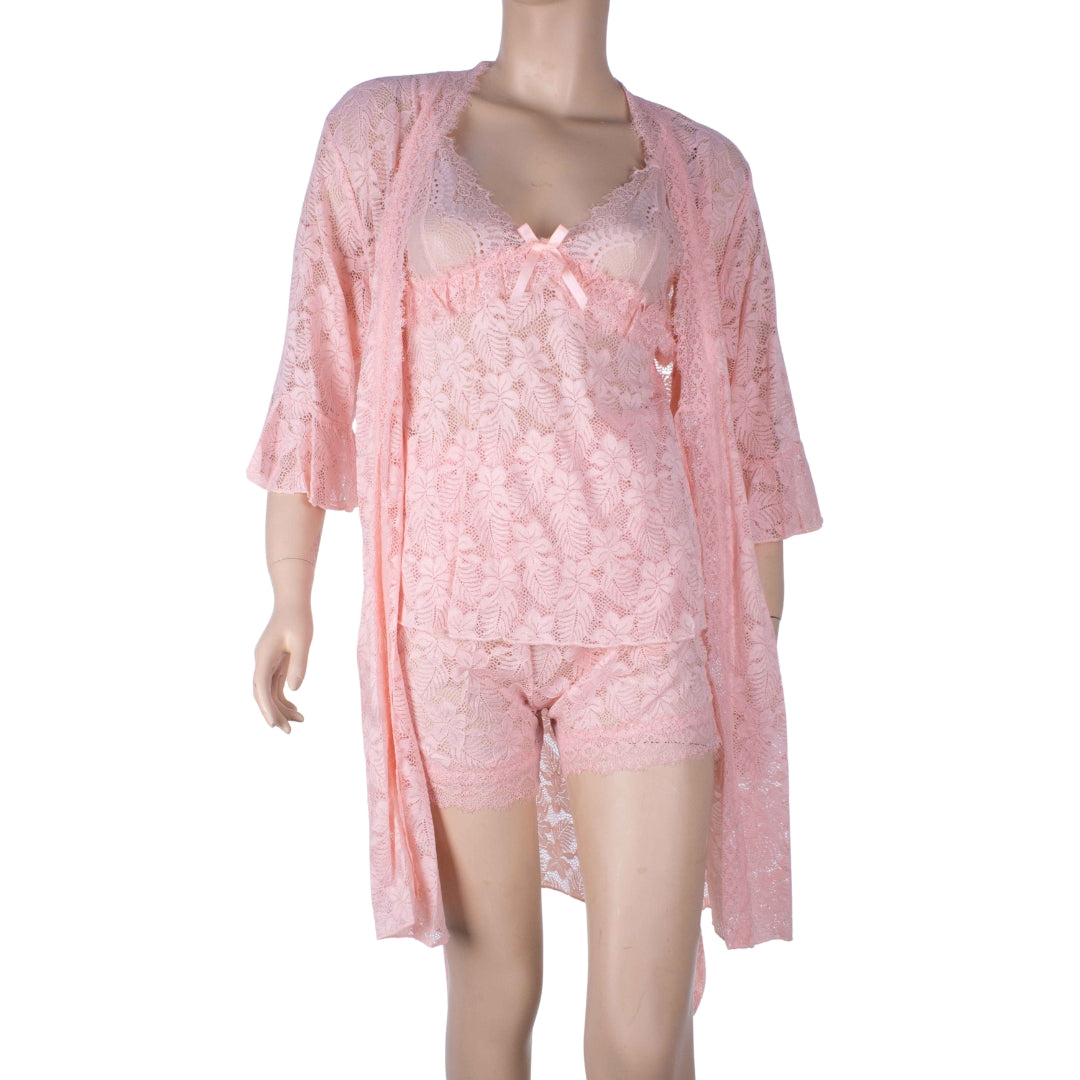 Layali Peach Lace Lounge Shorts Set