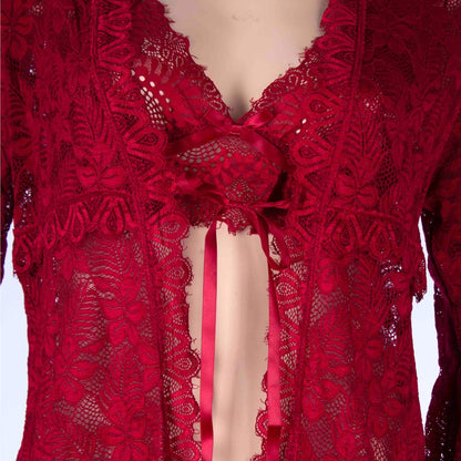 Leya Red 3-Piece Lace Lingerie Set