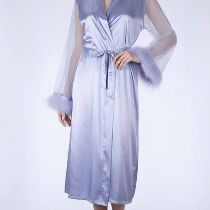 Mira Lilac Feather Satin Robe