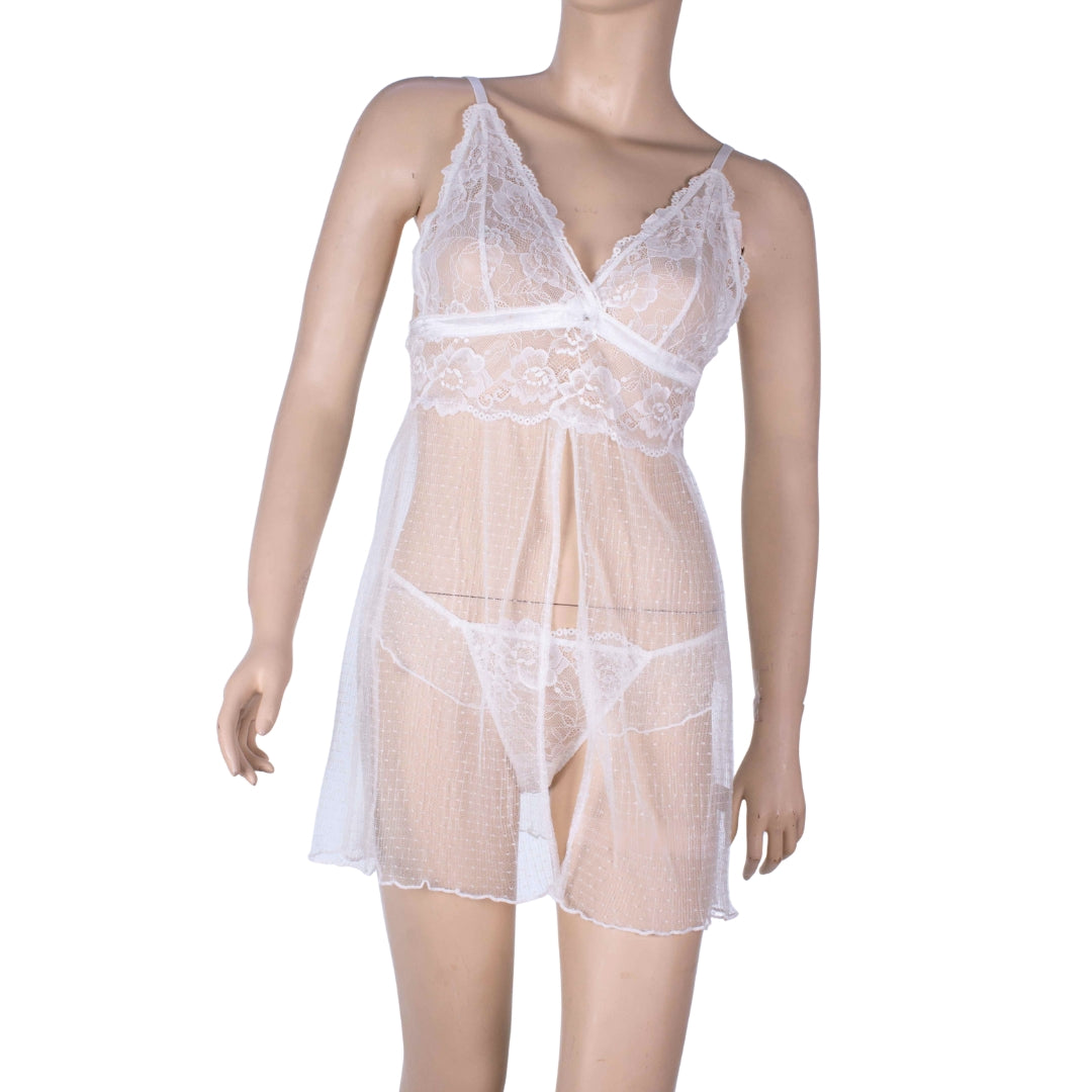 Maya White Lace Babydoll Set