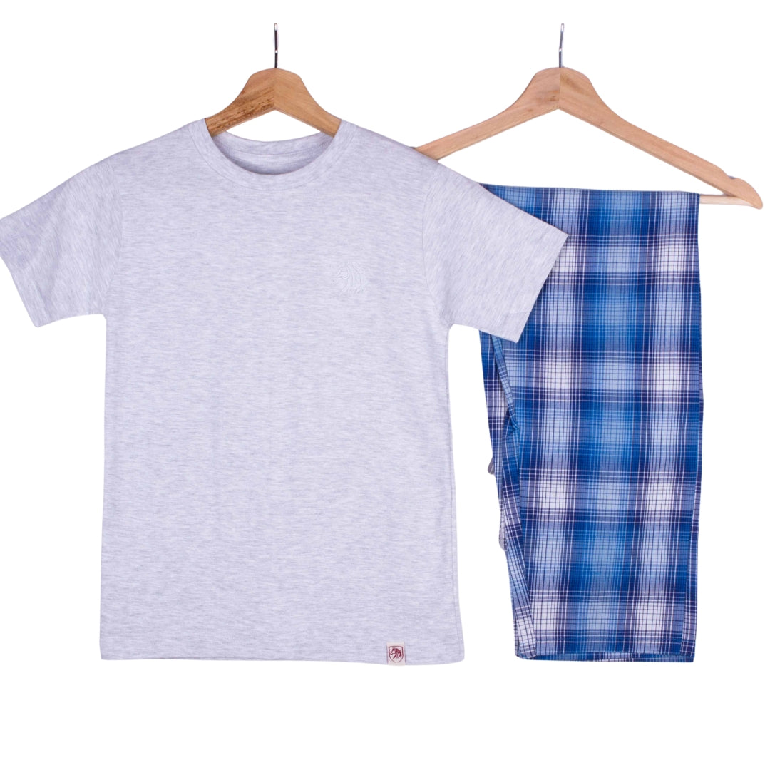 Heather Grey Blue Plaid Pajamas