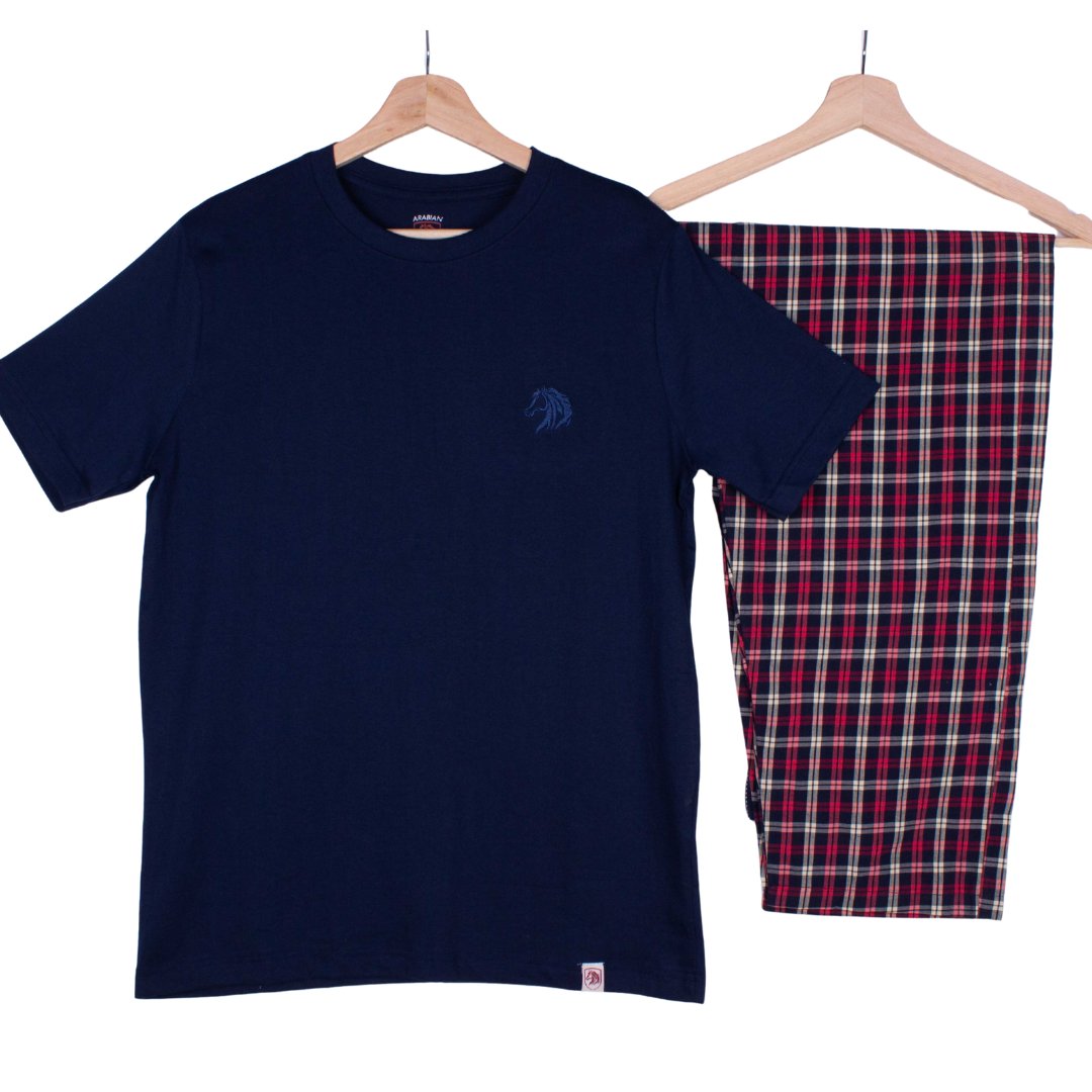 Navy Blue, Red Cream Tartan