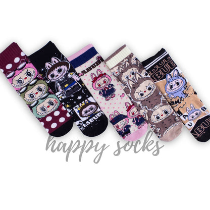 Berry Polka Labubu - Crew 100% Cotton Socks