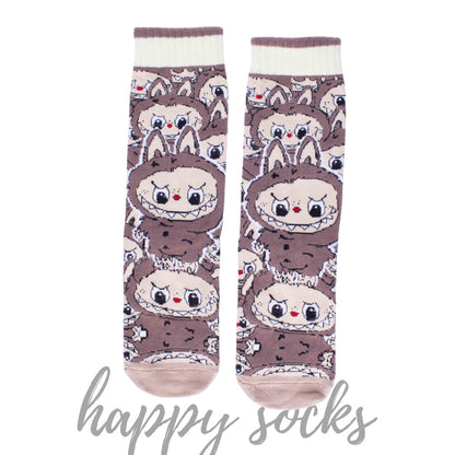 Cozy Brown Labubu - Crew 100% Cotton Socks