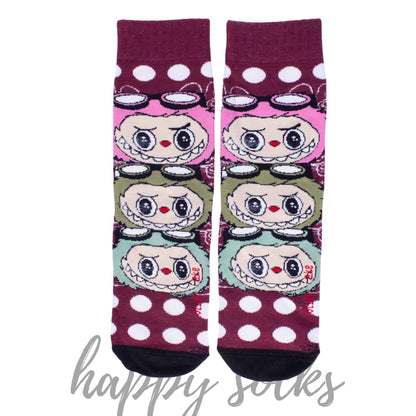 Berry Polka Labubu - Crew 100% Cotton Socks