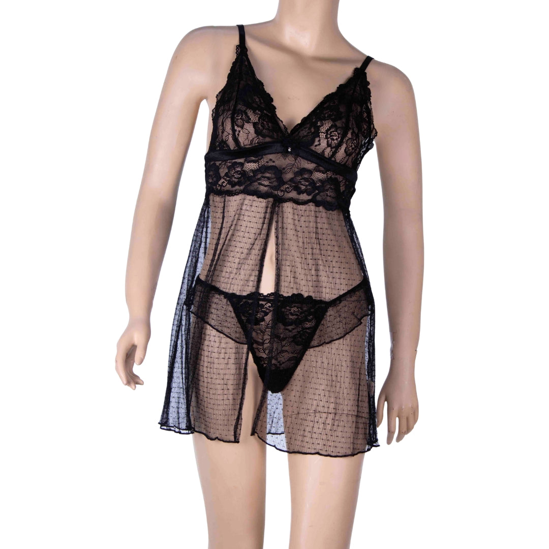 Maya Black Lace Babydoll Set