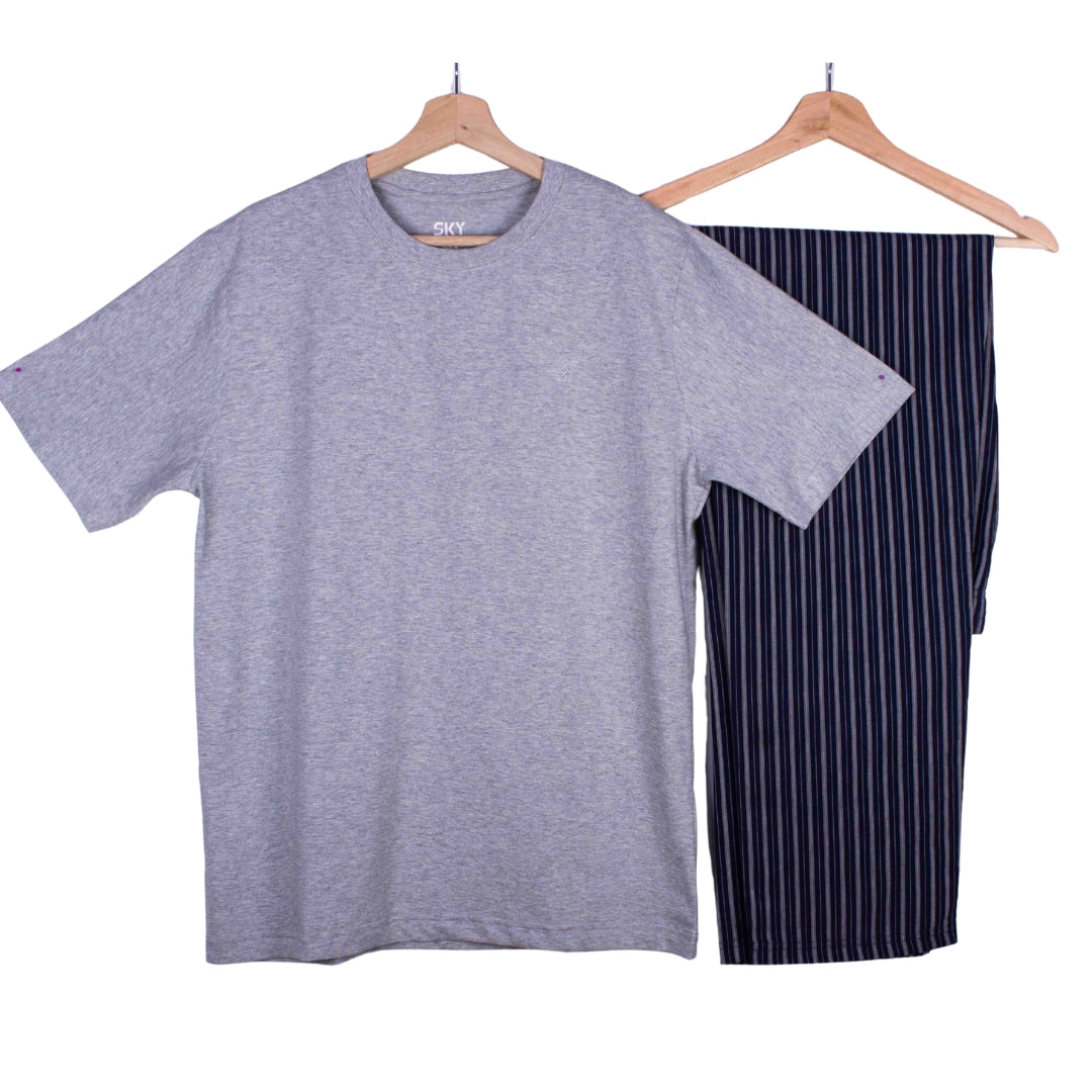 Grey Navy Pinstripe Contrast